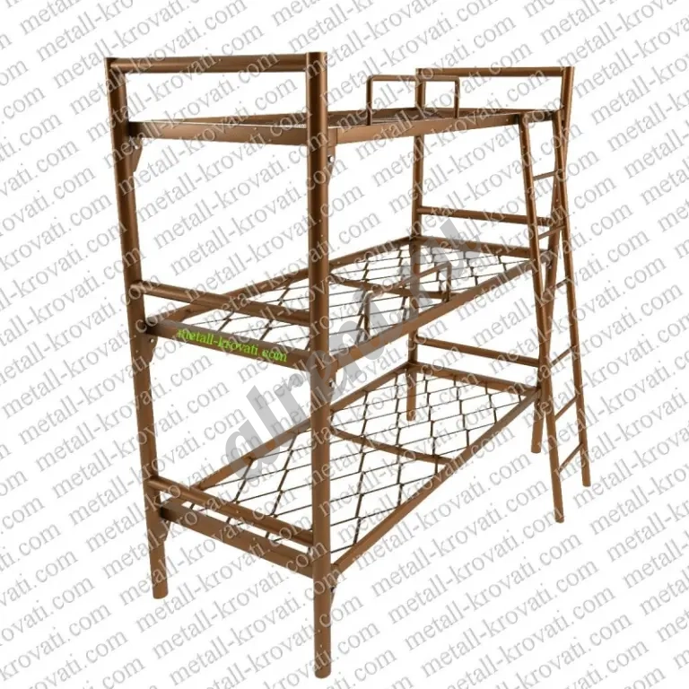 Трехъярусные кровати металлические с лестницами